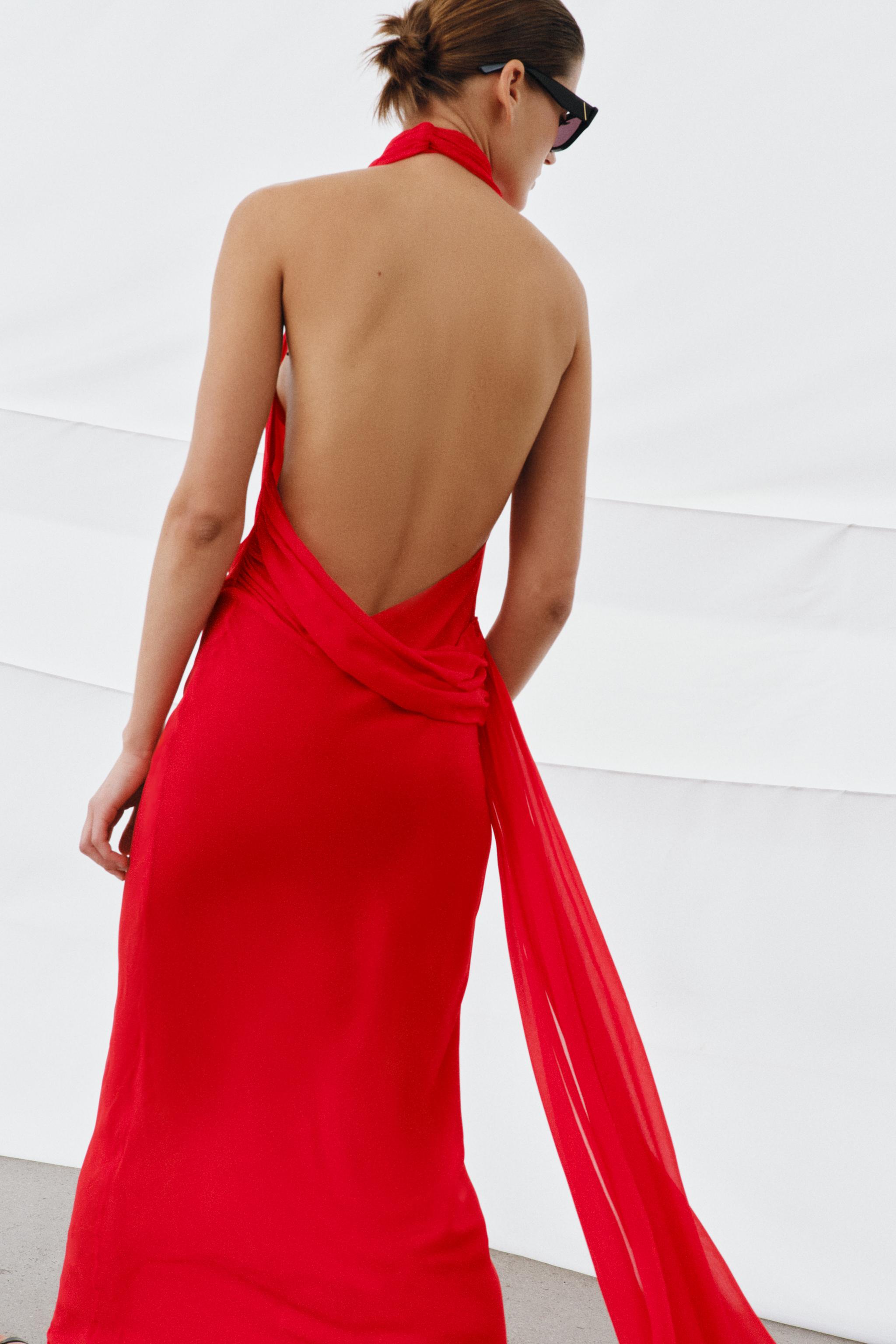HALTER DRESS 100% VISCOSE FLOWY NECKLINE